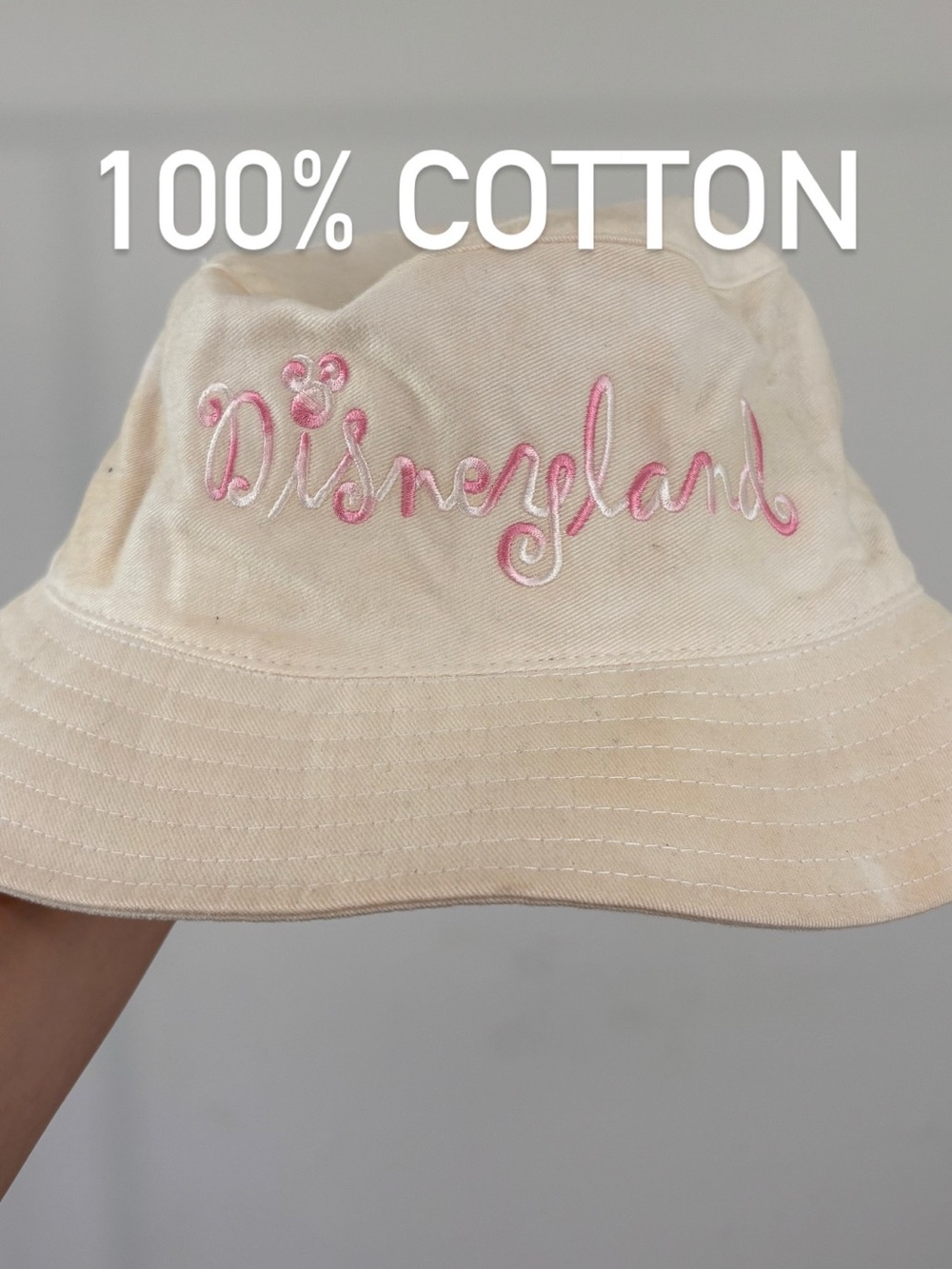 Disney Princess Kids Cream Bucket Hat with Pink Embroidery | 100% cotton